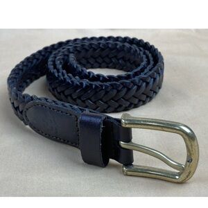 Brooks Brothers Boys Brown Leather Woven Belt w/ Brass Buckle Size 28 (12-14)